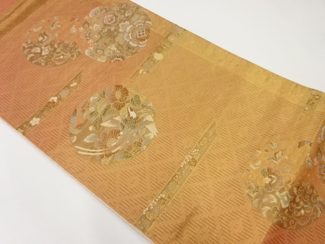 アンティーク　花丸紋様に花鳥模様織出し袋帯（材料）